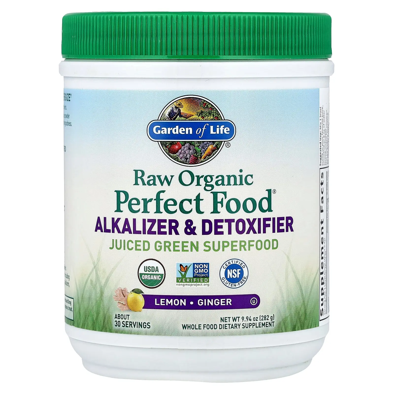 Garden of Life Raw Organic Perfect Food®, Alkalizer & Detoxifier, Lemon-Ginger, 9.94 oz (282 g)