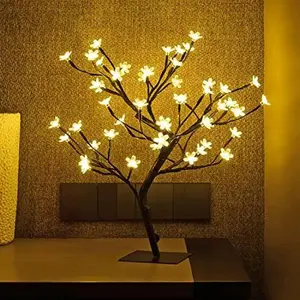18 Inch Cherry Blossom Bonsai Tree, 48  Lights, 24V UL Listed Adapter Included, Metal Base, Warm White Lights, Ideal as Night Lights, Home Gift Idea Lighted Indoor Waterfall Fountain