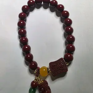 Red Cinnabar Crystal Bead Bracelet 8mm Lucky Pixiu