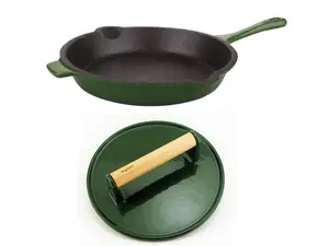 BergHOFF Neo 2pc Cast Iron 10" Fry Pan with Steak Press, Green
