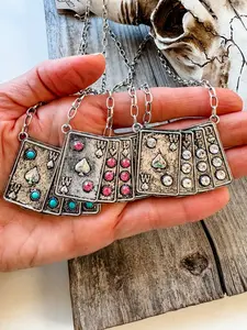 Wild Card Pendant Necklace - Rhinestones