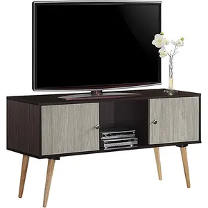 212 MAIN Retro Look Entertainment Unit - Chocolate & Grey, Wheels, 47 In