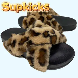 Women's Cross Band Fuzzy Soft House Slippers - Plush Furry Footwear, Open Toe, Breathable, Eco-Friendly, Breathable and Anti-Slip TPR Sole - Slide