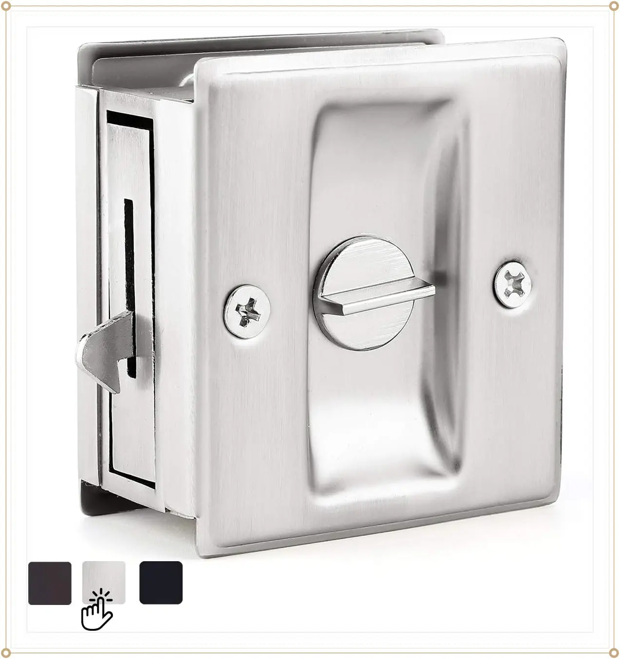 HOMOTEK Privacy Pocket Door Lock Hardware with Pull - Replace Old Or Damaged Sliding Door Locks Quickly and Easily, 2-3/4”x2-1/2”, for 1-3/8” Thickness Door, Brushed NickelGift