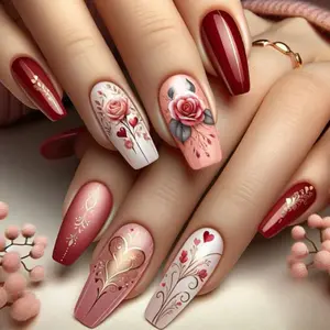 96pcs (4Pack) Press On Almond Nails with Mixed Color Mandala Patch, Acrylic False Nails with Retro Feather Almond Shape, Bohemian Style Glossy Finish, Suitable for Women, Daily And Party Holiday Use