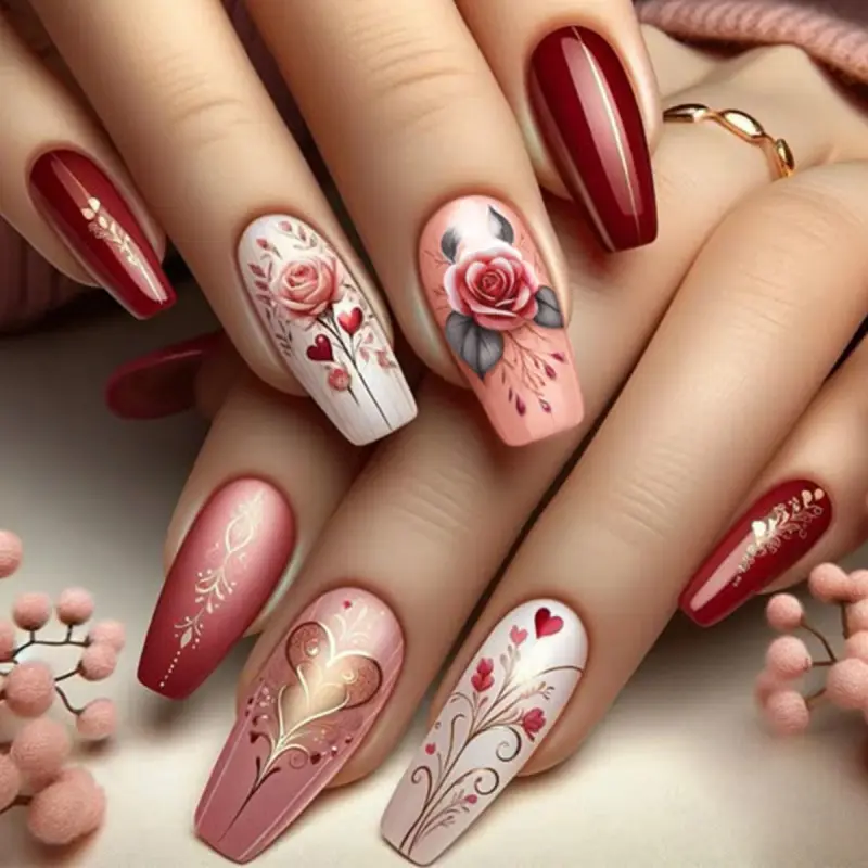 Women's Multi-Pack 96pcs (4-Pack) No UV Needed Press-On Almond Acrylic False Nails, Beauty Products with Mixed Color Mandala Patch, Retro Feather Design, Bohemian Glossy Finish, for Daily & Party Use, No Uv Needed Press On False Nails, Acrylic Nails, Nail
