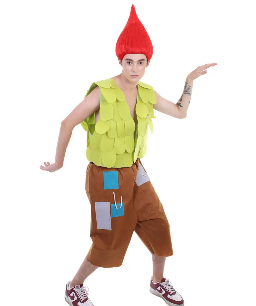 Men's Branch Outfit Trolls Character Green Costumes, Flame-retardant Synthetic Fabric - Multiple Size