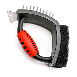 BBQ 3-in-1 Grill Brush, Stainless Copper Wire with Scraper and Scouring Pad Utensils Metal