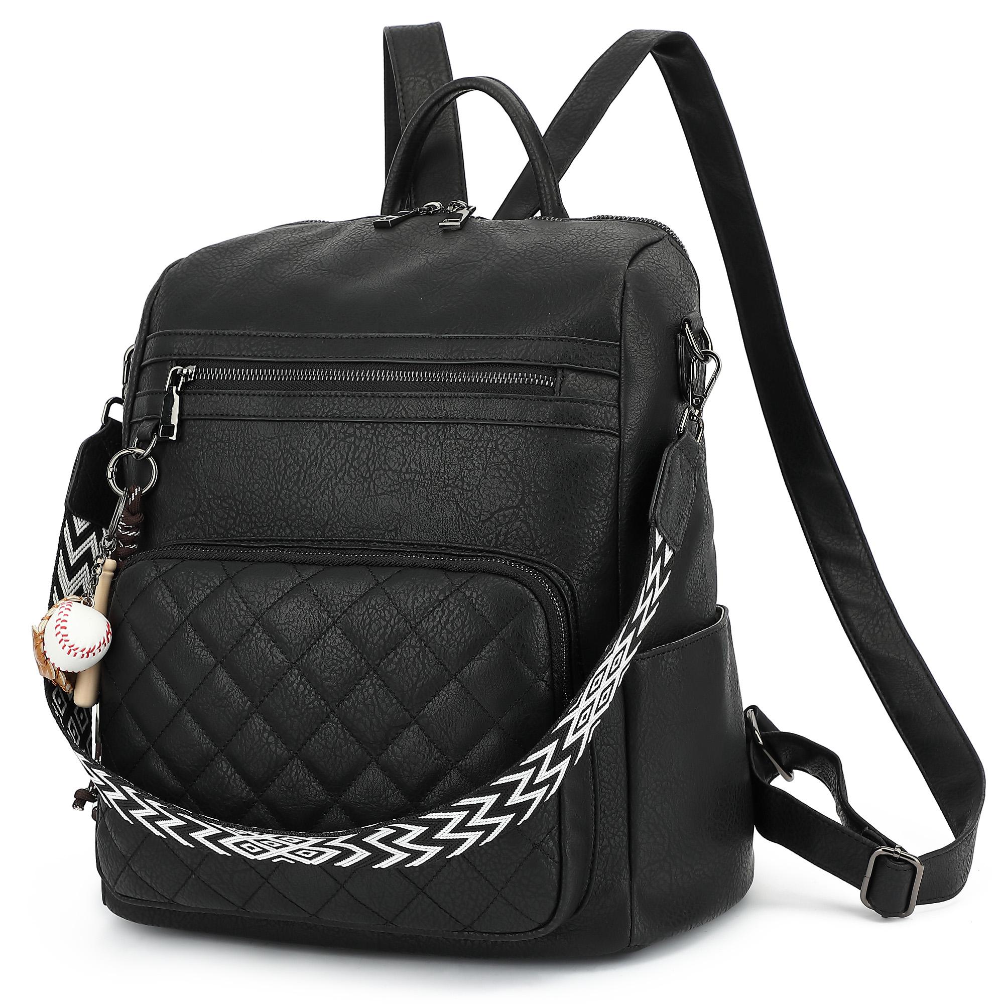 TANTOMI Women's Vintage Brown PU Leather Anti-Theft Quilted Backpack Purse with Detachable Wide Strap, Baseball Charm & Fashion Travel Shoulder Bag Functionality