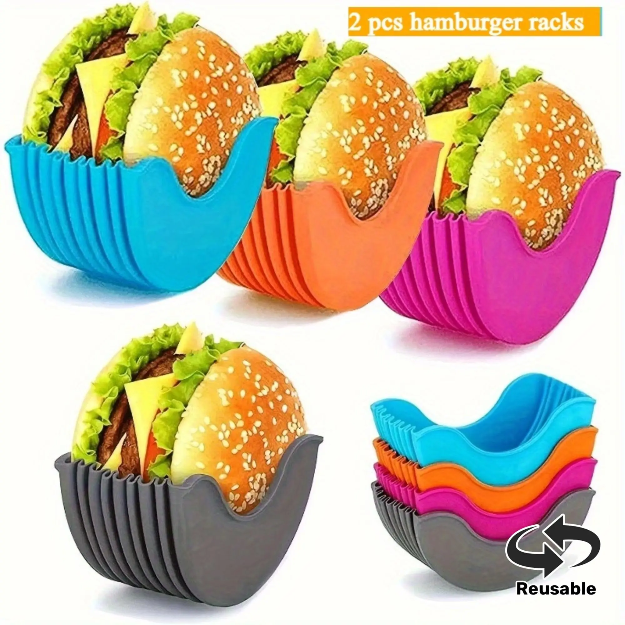 2 Reusable Expandable Burger Racks Made of Silicone Material, Serving as Both a Storage Rack and a Burger Tool Rack, Making It Easy to Make Delicious Burgers. Suitable for Giving Gifts at Halloween, Christmas, Party Events, and Fun Gifts