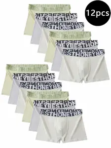 12-Pack Men's Underwear, Stretch Polyester Seamless Boxers, Plain Design, Casual Daily Wear, Soft Comfortable Fabric, Slim-Fit Trunks