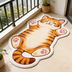 Adorable Cartoon Cat Shaped Rug, Cute Pet Style Bedroom Carpet, Soft Plush Indoor Mat for Living Room, Balcony, Bathroom, Bedside