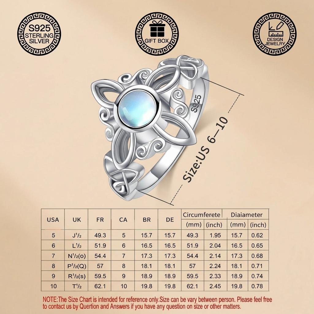 S925 Sterling Silver Celtic Knot Moonstone Ring – Elegant Vintage Floral Design for Women Jewelry Gift Box, Everyday Wear Engagement Rings