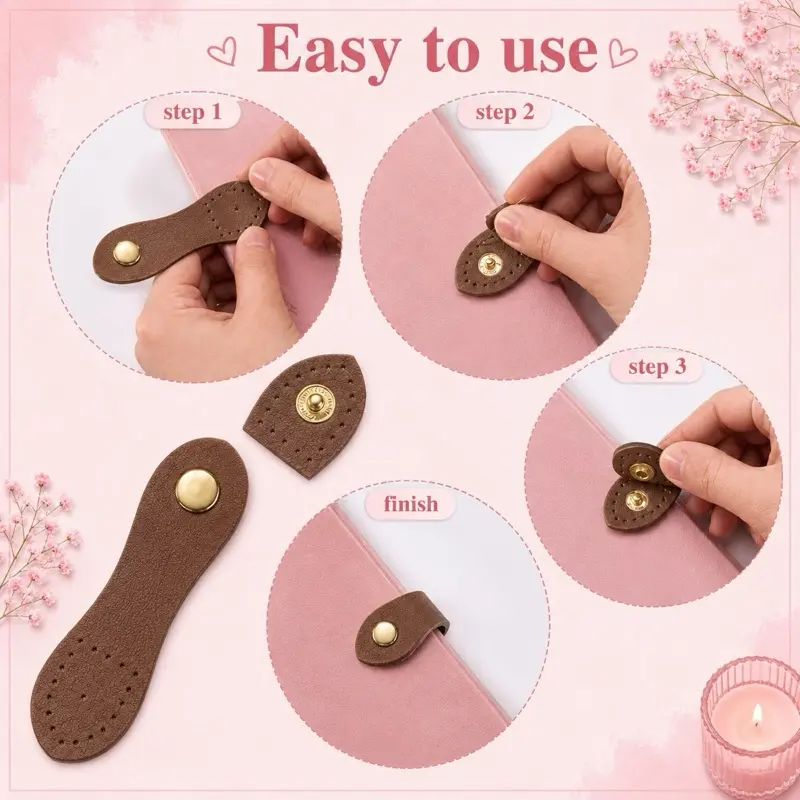 Brown Set of 8 Leather Snap Buckles Snap Button Closure, Sew On Leather Purse Closure Fasteners for Wallet Bags Tote Amazon's Choice