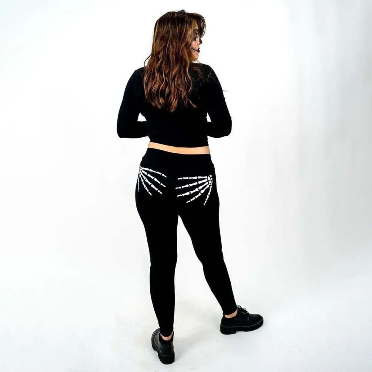 Womens Halloween Leggings - Ladies Skeleton Hands Printed Legging Bottoms Pants
