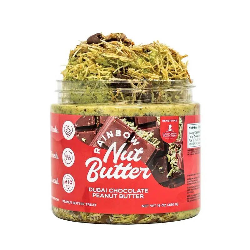 DUBAI PEANUT BUTTER Pistachio Nut Butter - Creamy Milk Chocolate Peanut Butter with Baked Kataifi Crunch Dessert Snack Treat