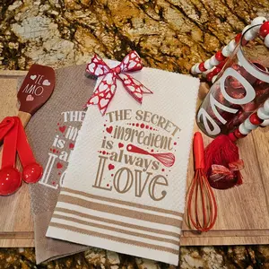 Valentines Day Decor, Kitchen Towels, Embroidered Kitchen Towel Set, Towels, Valentines Day Gift, Kitchen Decor Valentine's Towel Home Decor