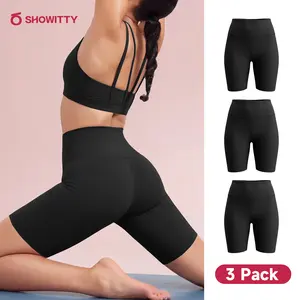 SHOWITTY Women’s 3-Pack Biker Shorts – 5”/8” High Waist, Tummy Control, Breathable for Workout, Beach & Summer