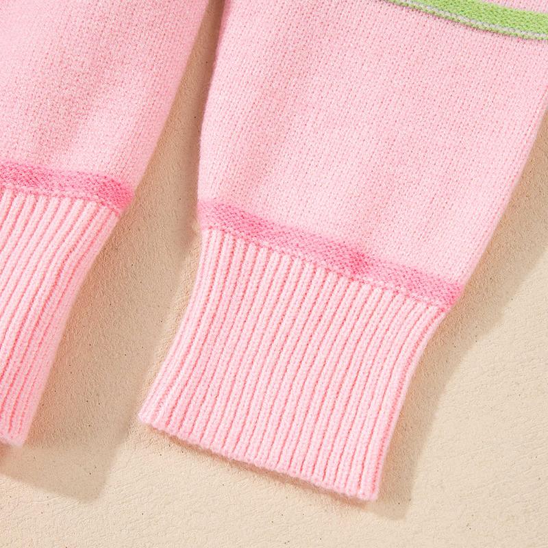 Pink Rainbow Stripes Drop Shoulder Baggy Henley Sweater