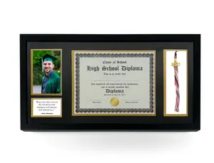 Protective Diploma Frame with Tassel Holder, Double Mat, UV Protection, for 8.5 x 11 Certificate and 4 x 6 Photo Display