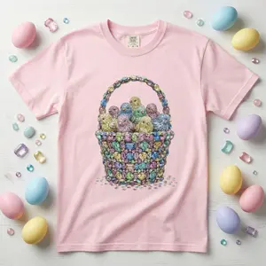 Gemstone Easter Chick Basket T-Shirt | Pastel Spring Tee