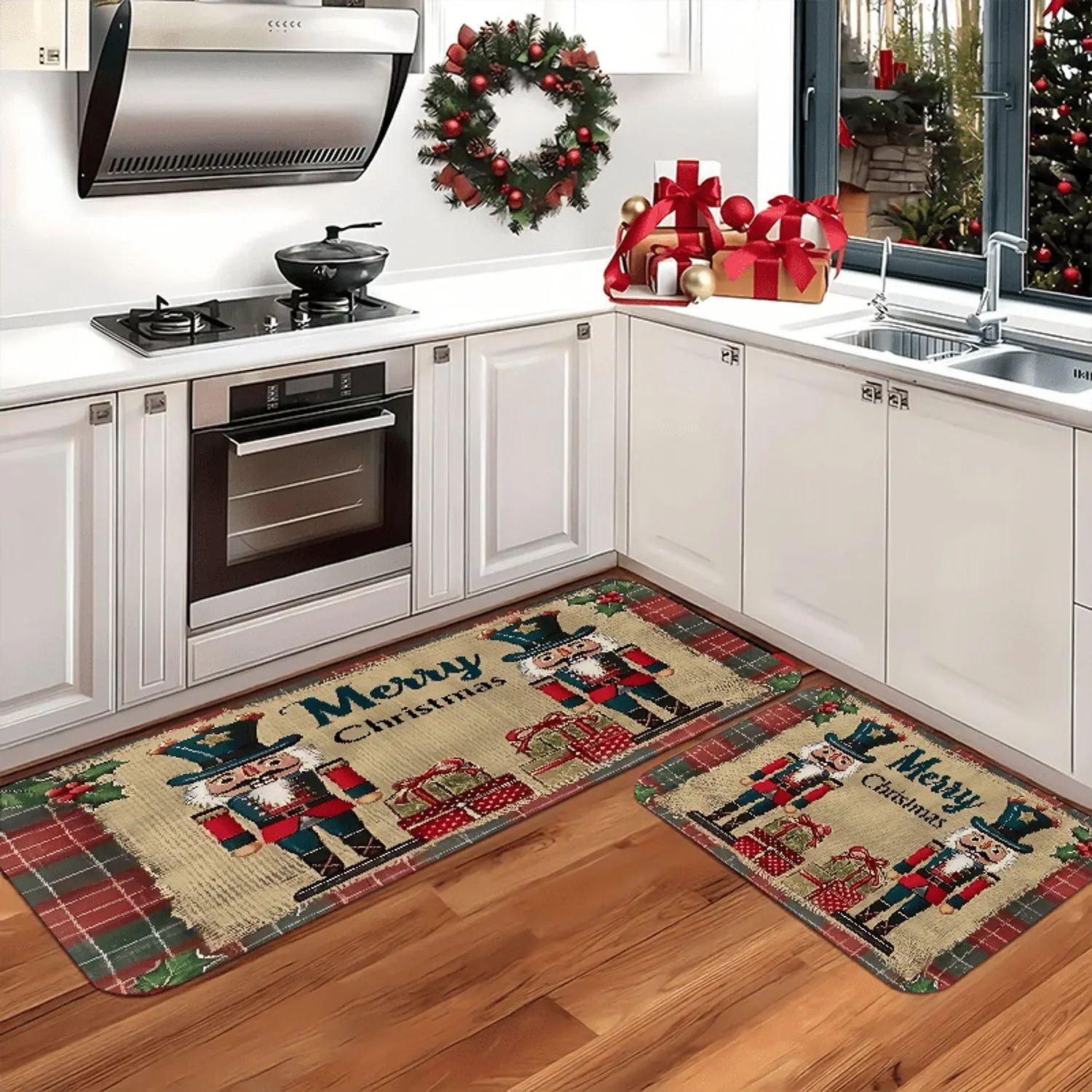 Christmas Decorative Nutcracker Kitchen Rug, Indoor and Outdoor Comfortable Rug for Kitchen, Home, Office, Laundry Room, Bathroom Rug, Holiday Home Decor, Room Decoration, High Quality Flannel.