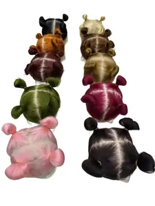 Colorful Synthetic Full Lace Machine Made Wig for Braids, Short Straight Hair, All Seasons, No Bangs Design, Fabric Wig Accessory