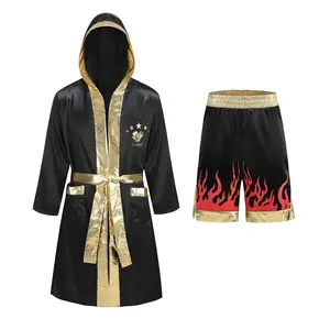 Men Satin Boxing Robes Adult Boxing Halloween Costume Robe Boxer Costume Shorts with Belt
