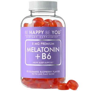 Be Happy Be You Melatonin Gummies for Sleep Support – 5mg Melatonin with Vitamin B6, Vegan Raspberry Flavor, 90 Count