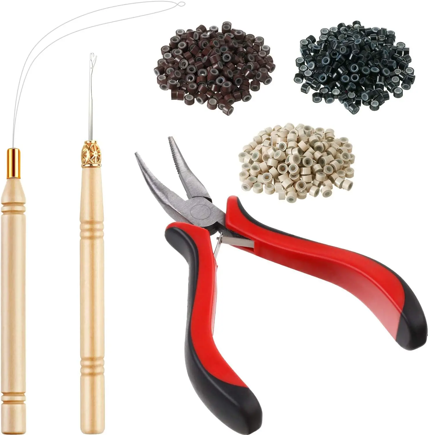 Dog & Cat Grooming Hair Extension Kit - 1 Compact Kit with Anti-Slip Grip Pliers, Pulling Hook Needle, Sewing Bead Device, 600 Silicone Lined Micro Rings for Easy Install & Removal