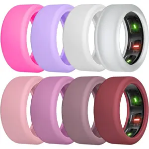 Silicone Ring Cover Compatible with Oura Ring Gen 4/3, 8 Pack Anti Scratch Elastic Silicone Ring Protector (S, HotPink/Violet/White/Clear/Pink/Purple/Raisin/Red)