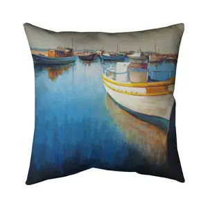 Begin Home Decor 5542-1818-CO40 18 x 18 in. Fishing Boats At the Marina Outdoor Throw Pillow - Home Decor