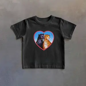 Panther And Leopard Graphic Baby Tee, Vintage Animal Tshirt, 90s Style Baby Tee, Heart Toddler Tshirt