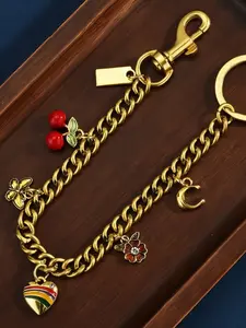 Retro Enamel Bag Chain Strap with Cherry & Flower Charms, Gold Tone Detachable Purse Chain, Decorative Accessory for Women's Bags, Purse Accessories