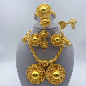 XUHUANG Luxury Twisted Necklace Sets For Women Wedding Dubai Gold Plated African Jewelry Set Indian Jewellery Anniversary Gifts