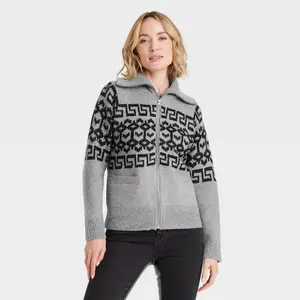 Women's Zip-Up Cardigan - Universal Thread Heather Gray Zig Zag XS