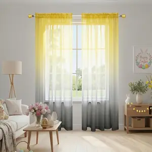 KOUFALL Yellow Curtains 84 Inches Long for Living Room,Spring Ombre Printed Semi Sheer Patterned Curtain Drapes 84 Inch Length 2 Panels Set for Bedroom