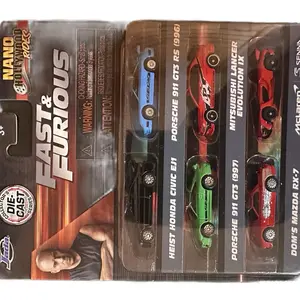 Jada Fast & Furious Nano Hollywood Rides Collectors Diecast Series - Porsche 911 GT3 RS 996, Mitsubishi Lancer Evolution IX, Honda Civic Ej1 Heist, Mazda RX-7 Dom's