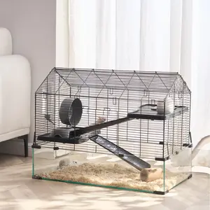 VEVOR Hamster Cage,  360° Viewing Transparent Hamster Habitats, Small Animal Cage, 29.5 x 17.3 x 24 in, Ventilated Pet Mouse Cages with Water Bottle, Portable Hamster House for Rats, Guinea Pigs