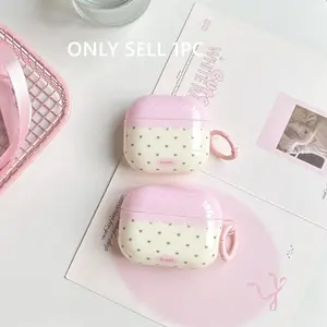 Japanese Style Kawaii Pink Polka Dot Heart Pattern with Lace Design Cute Glossy Earphone Cover Case For AirPods 1 2 3 4 Pro Pro2 Pro3