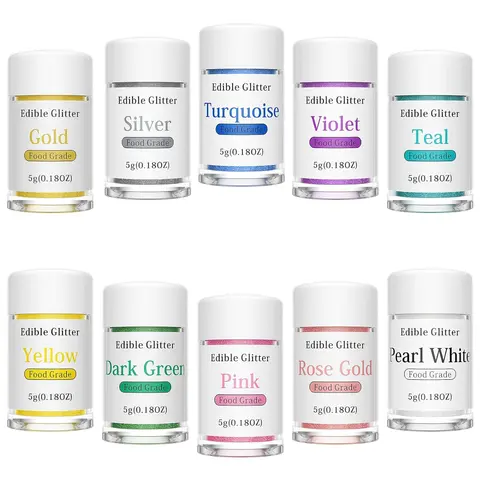 Edible Glitter, Food Coloring Set 10 for Drinks, Wine, Beer, Cocktails, Strawberries, Berry, Cakes, Cupcakes, Chocolate Pretty Water Glitter Cake- 5g/bottle  Bake Baking Cream Nata