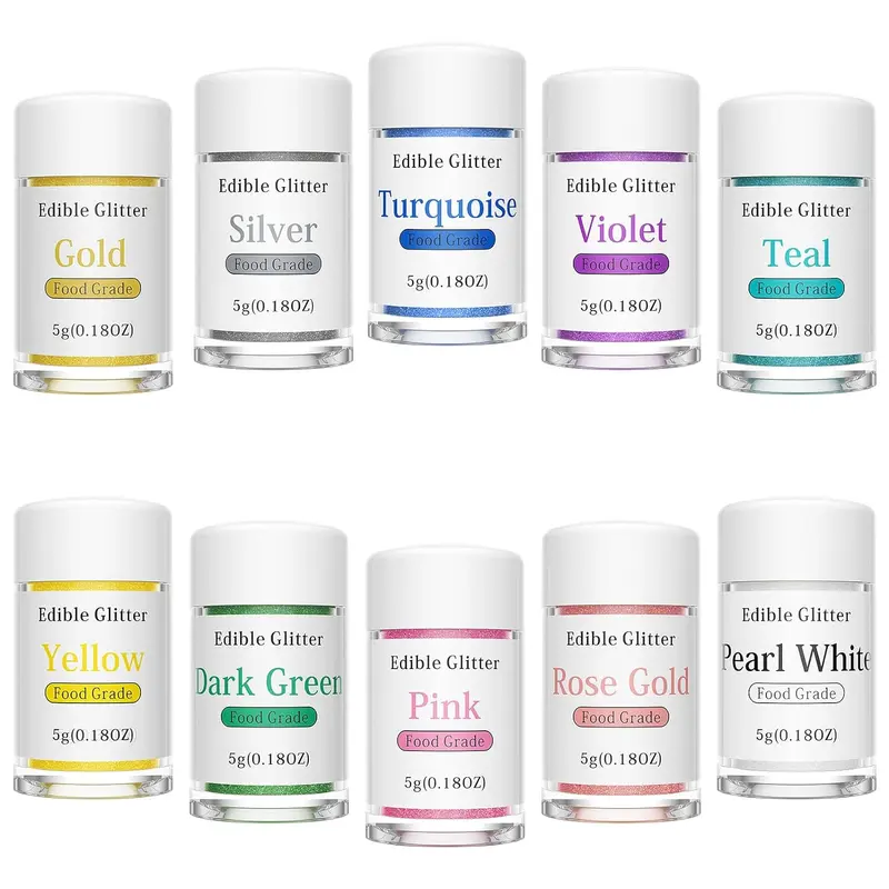 Edible Glitter, Food Coloring Set 10 for Drinks, Wine, Beer, Cocktails, Strawberries, Berry, Cakes, Cupcakes, Chocolate Pretty Water Glitter Cake- 5g/bottle Bake Baking Cream Nata