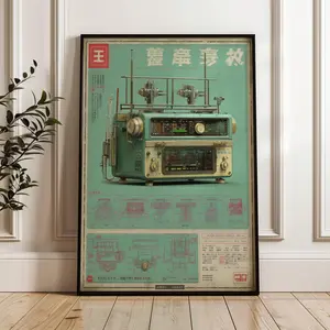 Vintage Radio Blueprint Poster, Retro Futurism Wall Art, Classic Technology Print, Sophisticated Aesthetic Decor, Unframed Print Only