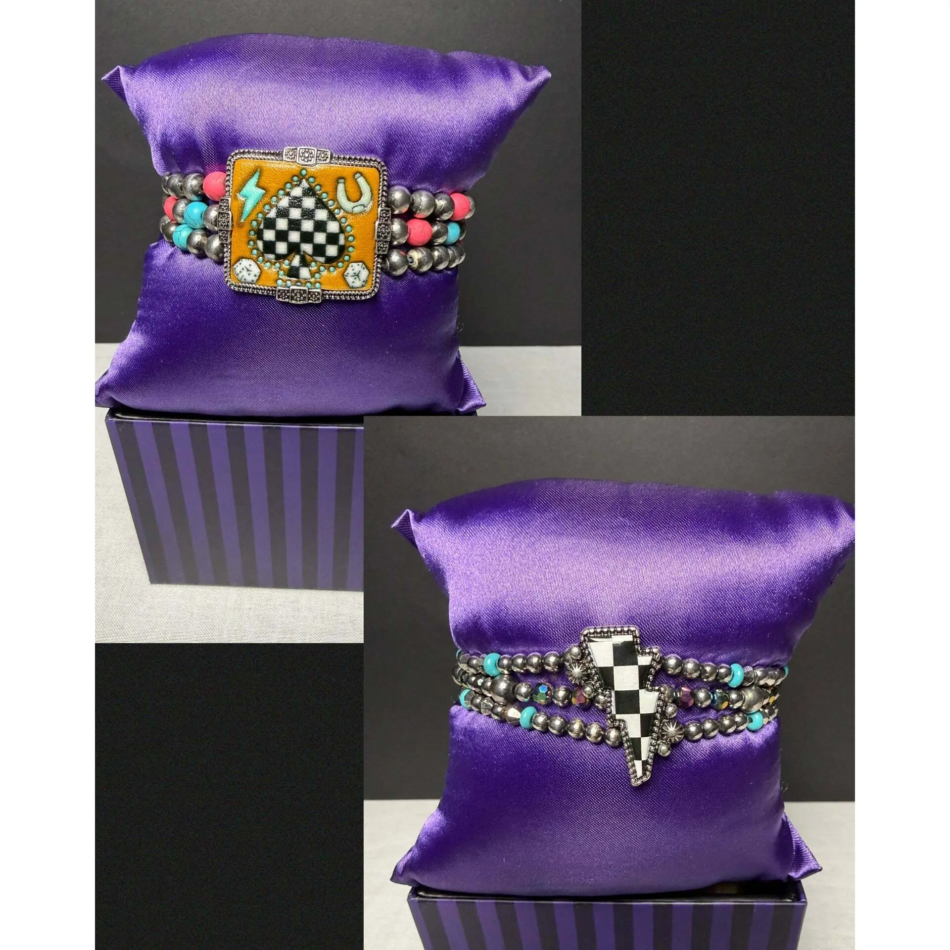 Checkered Spade or Lightning Bolt Stretch Bracelets