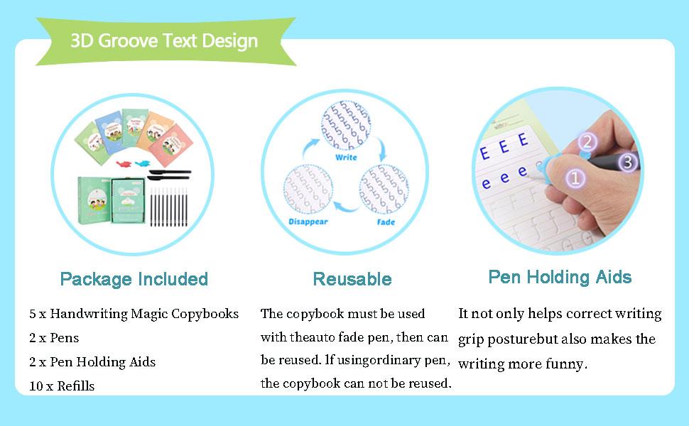Magic Grooved Handwriting Practice Copybooks 5-Pack for Kids Ages 3-8 Reusable Tracing Workbooks with Pens Montessori Early Learning Letter Number Tracing Math Drawing Preschool Educational Gift Magic Grooved Handwriting Practice Copybooks 5-Pack for Kids Ages 3-8 Reusable Tracing Workbooks with Pens Montessori Early Learning Letter Number Tracing Math Drawing Preschool Educational Gift