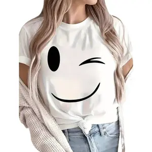 Happy 2026 New Women'S Pure Printed T-shirt, Short Sleeved, Suitable for All Seasons, Suitable for Outdoor, Home, and Sports Top Gifts Plus Size