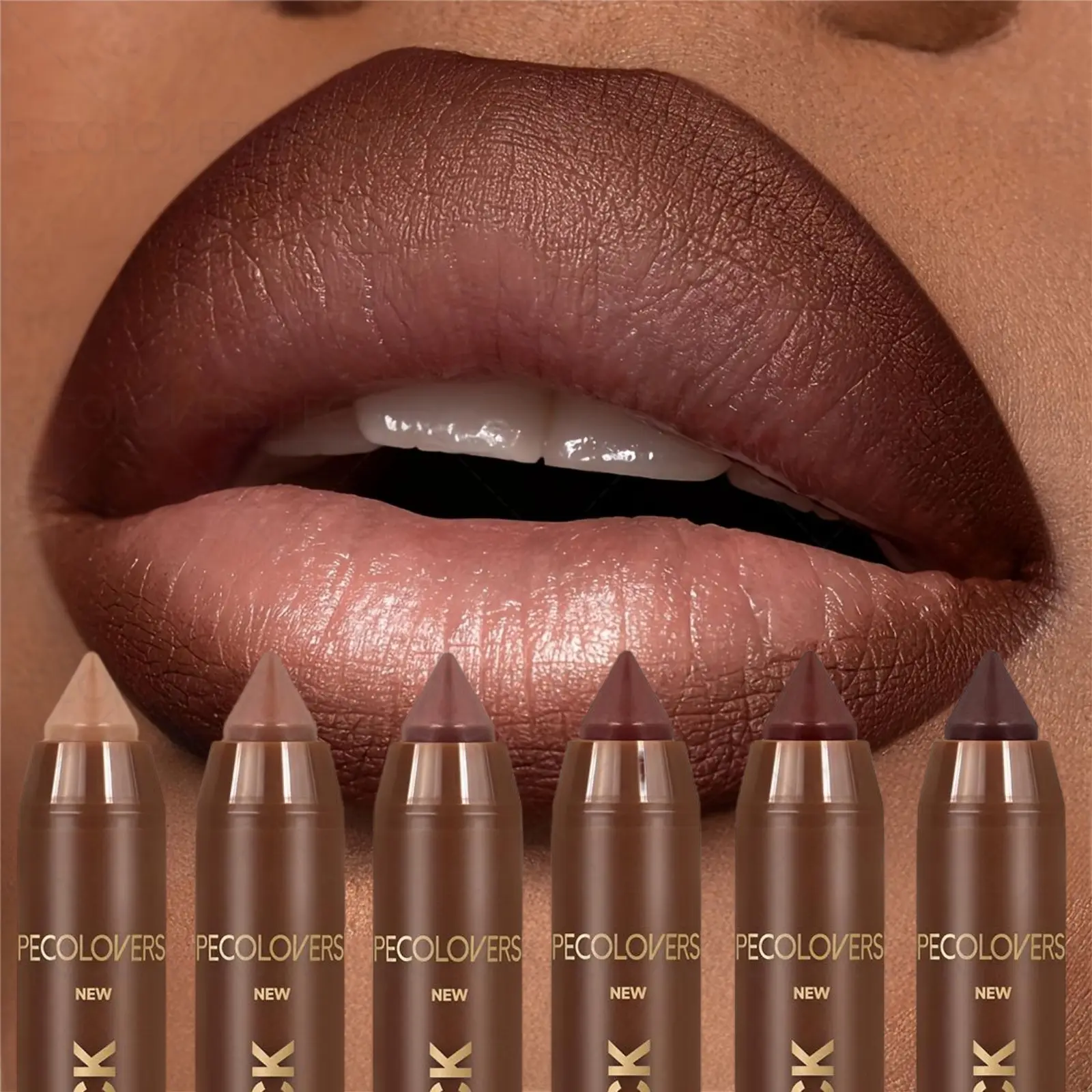 6pcs/set Brown Matte Lipstick Lip Liner Kit, Lip Product, Matte Lip Pencil, Lippie Pencils, Lipliner, 3D Lip, Silky, Beginner-friendly, Non-stick Cup, Ideal Halloween Christmas Gift
