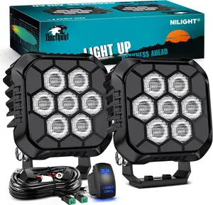 Nilight LED Pod Light 2PCS 3.8 Inch 45 W Square Driving Lights 9 LED Hyper Flood Beam Offroad Light Work Light w/16 AWG Rocker Switch Wiring Harness Kit for Truck Motorbike Boat ATV UTV  dealsforyoudays