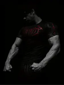 Men's Gothic Print T-Shirt Short Sleeve Slim Fit Streetwear, Quick-Dry Breathable Sports Fitness Urban Trendy Top, Athletic T Shirt