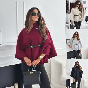 Pure wool cape coat with a belt, batwing sleeves | Black coat | Red coat | Stylish winter women's wear | Suitable for all seasons